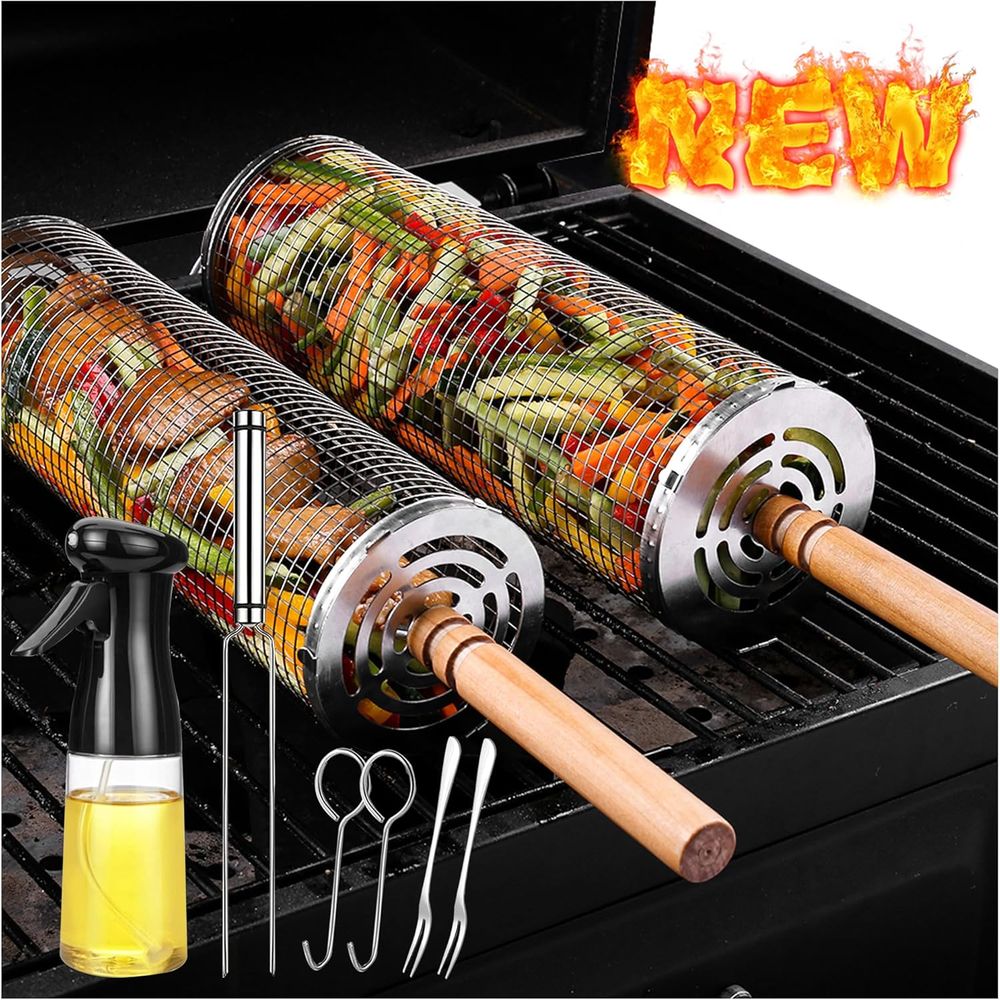 Outdoor Camping Bbq - Large Round Stainless Steel Grilling Basket