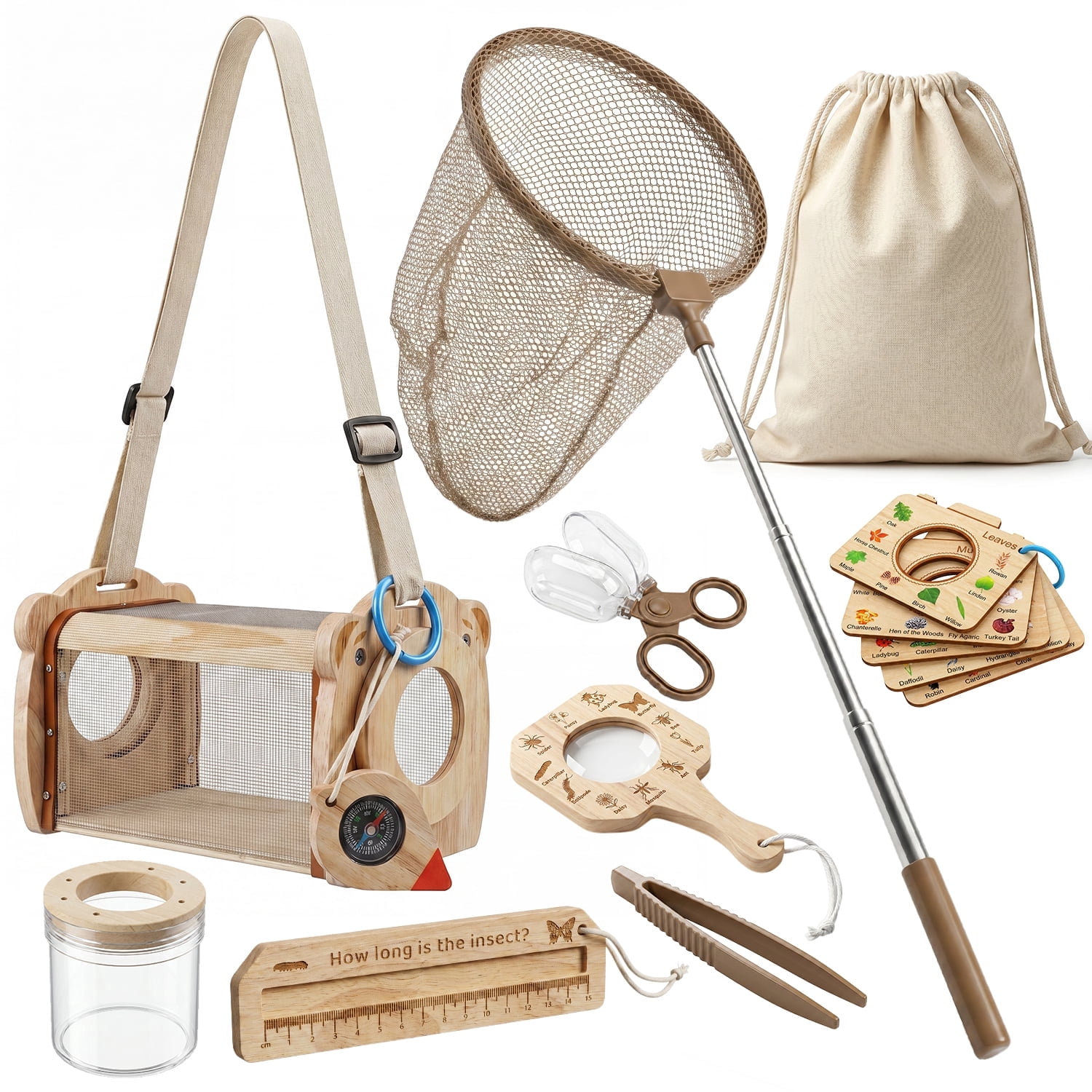 Outdoor Camping Set - Wooden Bug Catching Kit With Telescopic