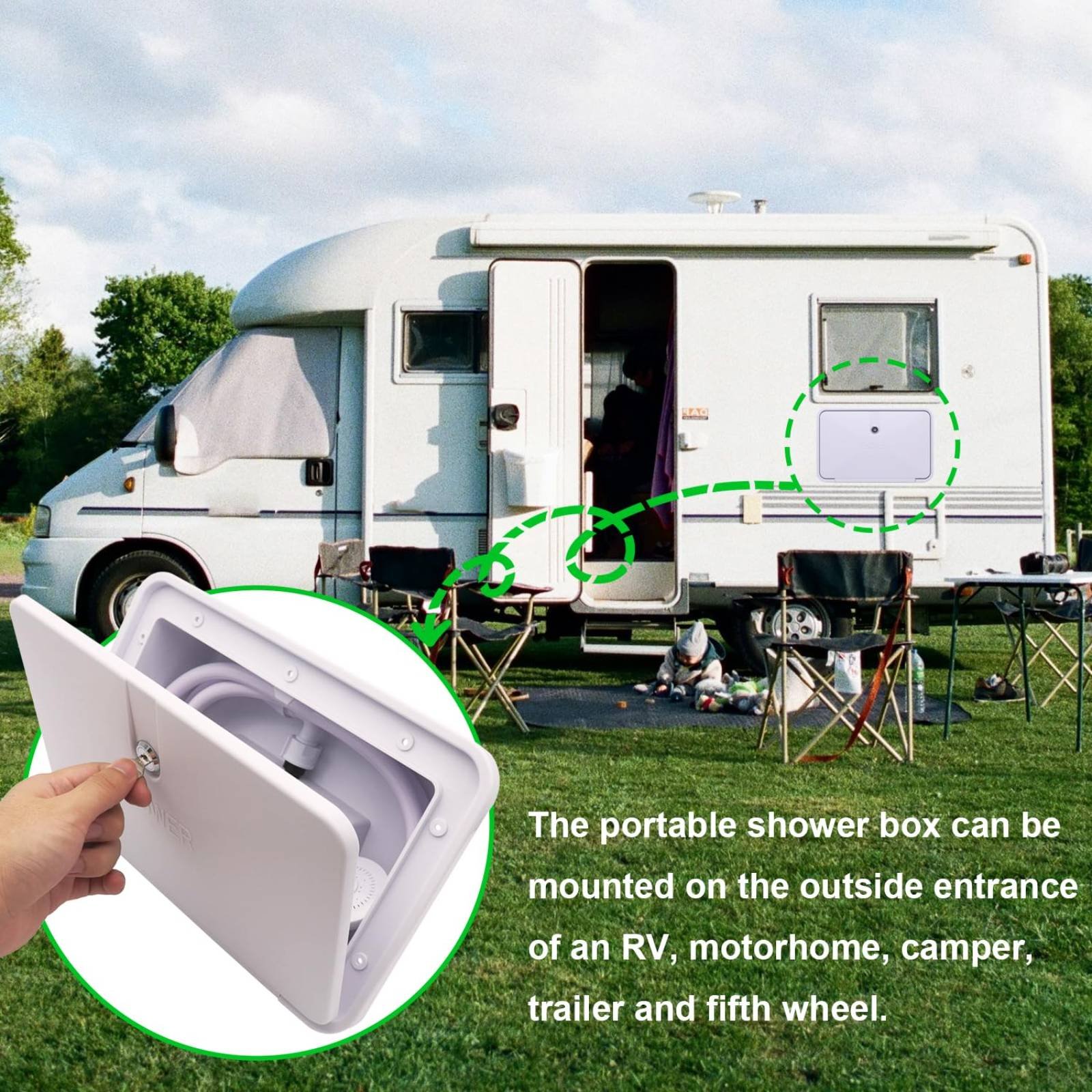 RV Exterior Shower Box Compact - مراجعة Outdoor Camping Set وسعره