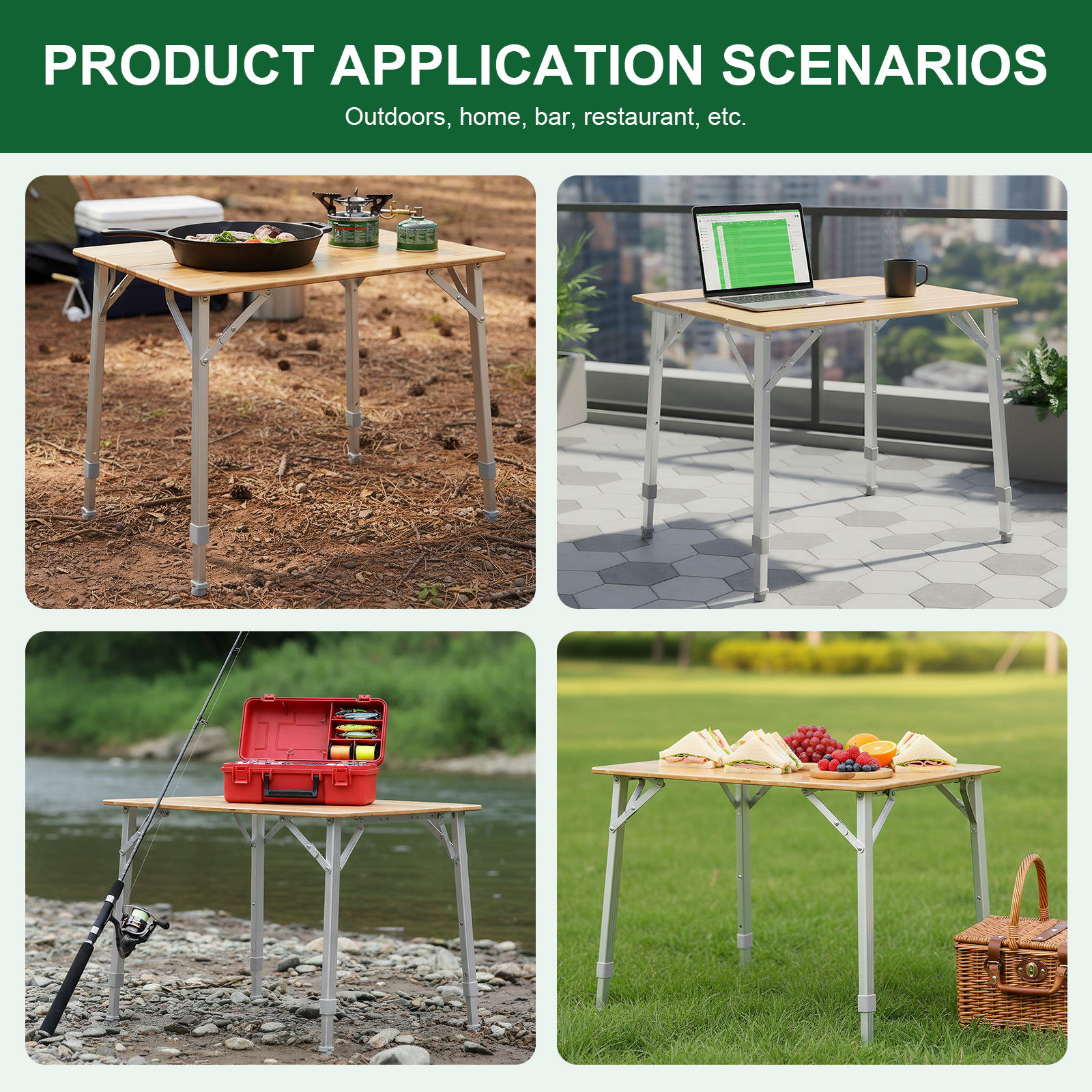 Adjustable Height Folding Bamb - مراجعة Outdoor Camping Table Foldable وسعره