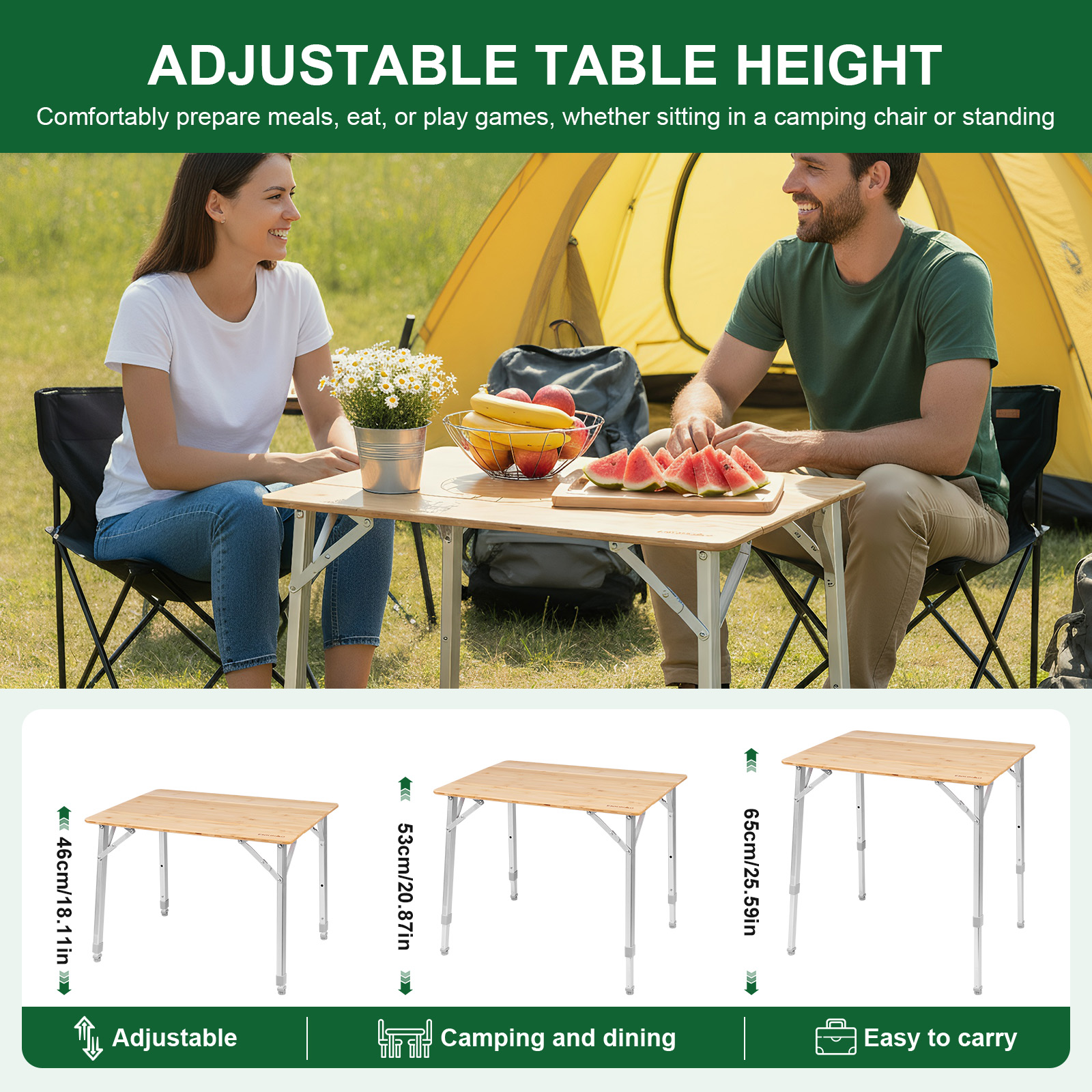 Adjustable Height Folding Bamb - مراجعة Outdoor Camping Table Foldable وسعره