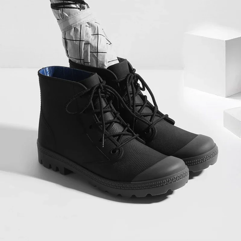 Winter Men Rain Boots Lace-up  - مراجعة Outdoor Camping In Winter وسعره